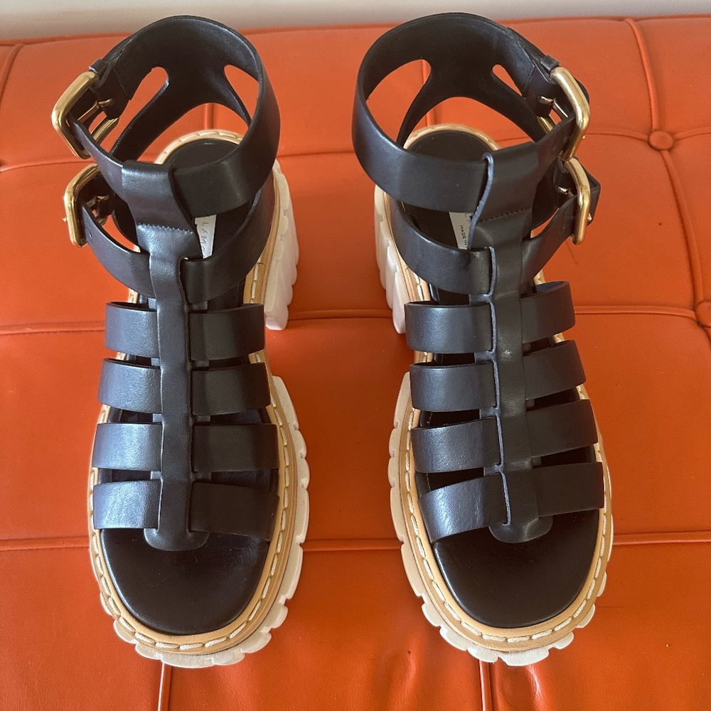 Stella McCartney Black Emilie Gladiator Vegan Leather Heeled Sandals Size 37UK - Picture 5 of 6
